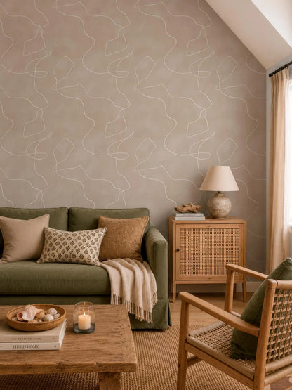 Beige Abstract Line Wallpaper