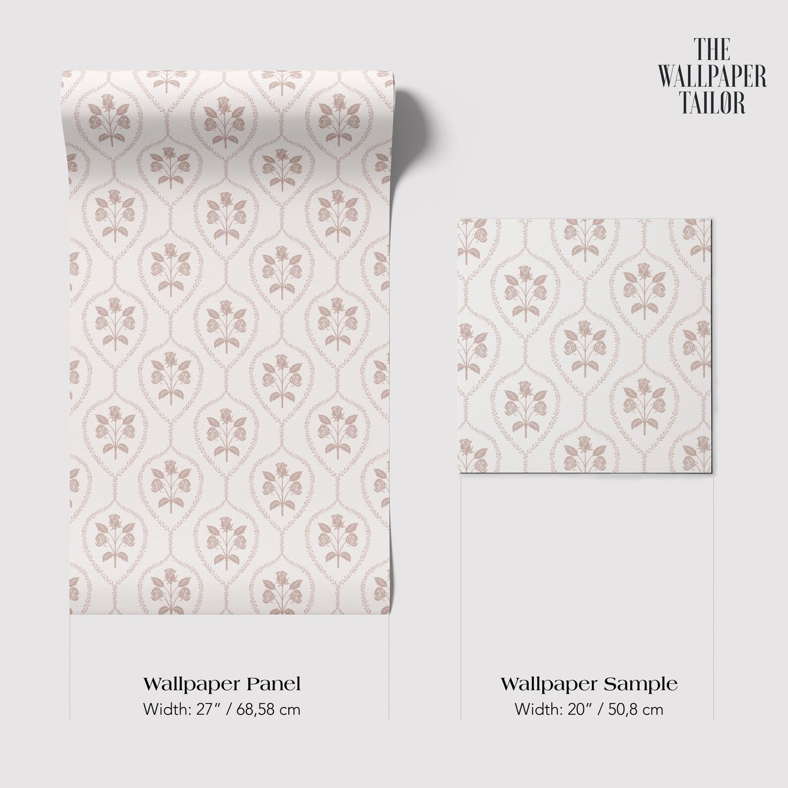 two identical rolls of wallpaper with a repeating floral pattern.