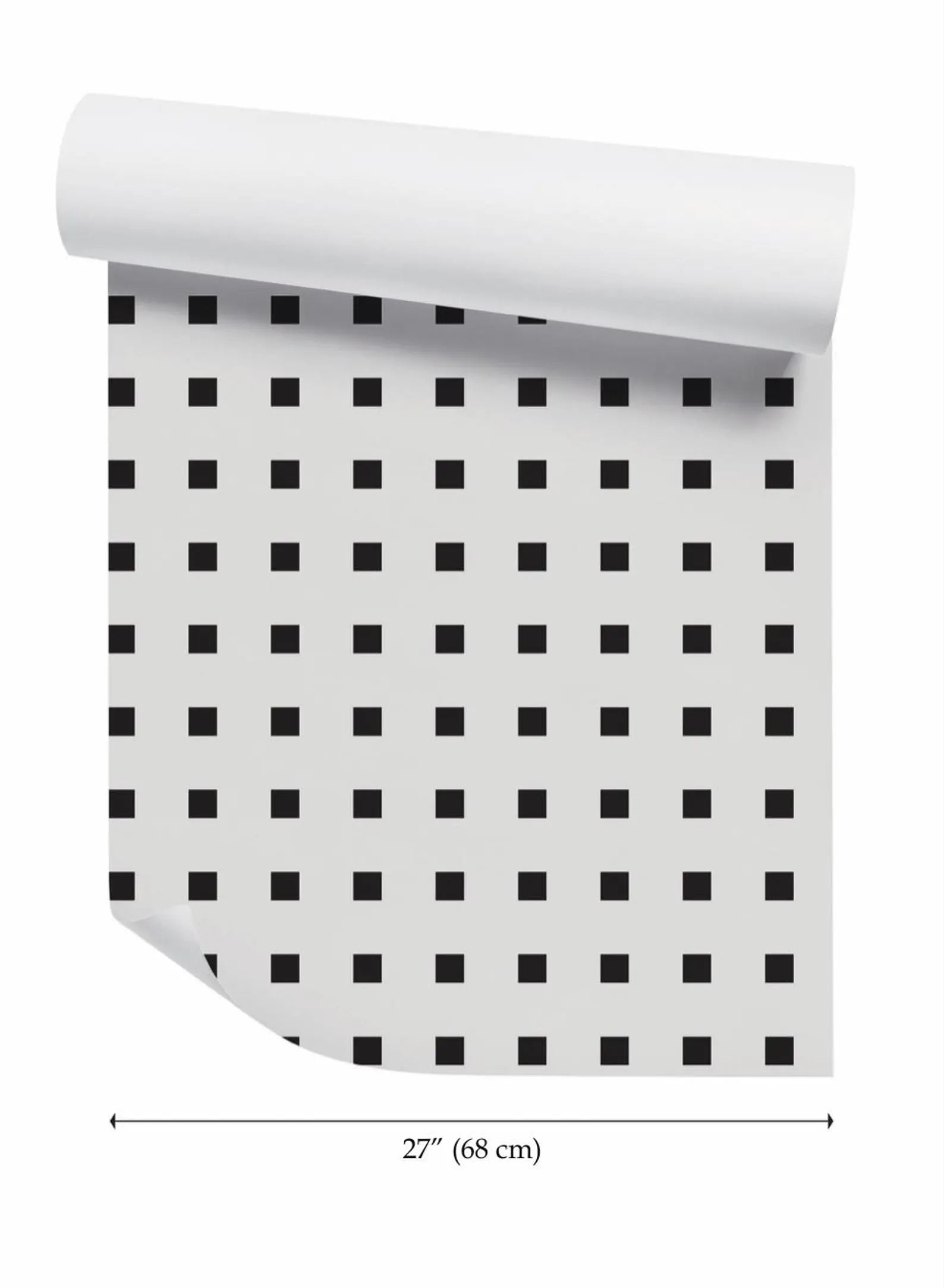 a roll of paper with a repeating pattern of black squares on a white background.