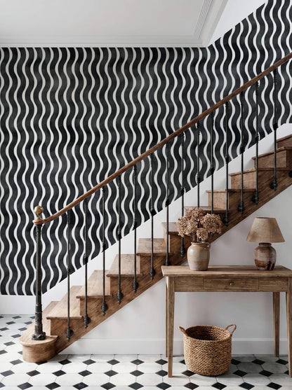 Black Wavy Stripes Wallpaper