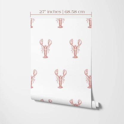 a repeating pattern of red lobster illustrations on a white background.