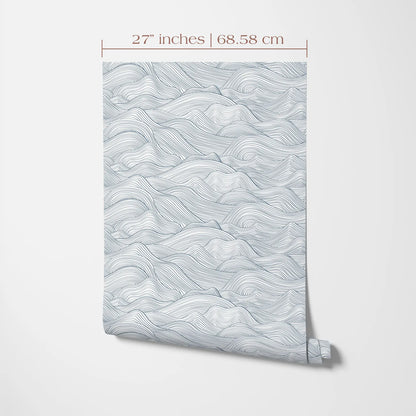 a pattern of wavy lines resembling mountains or hills, with the text indicating the size of the pattern in inches and centimeters.