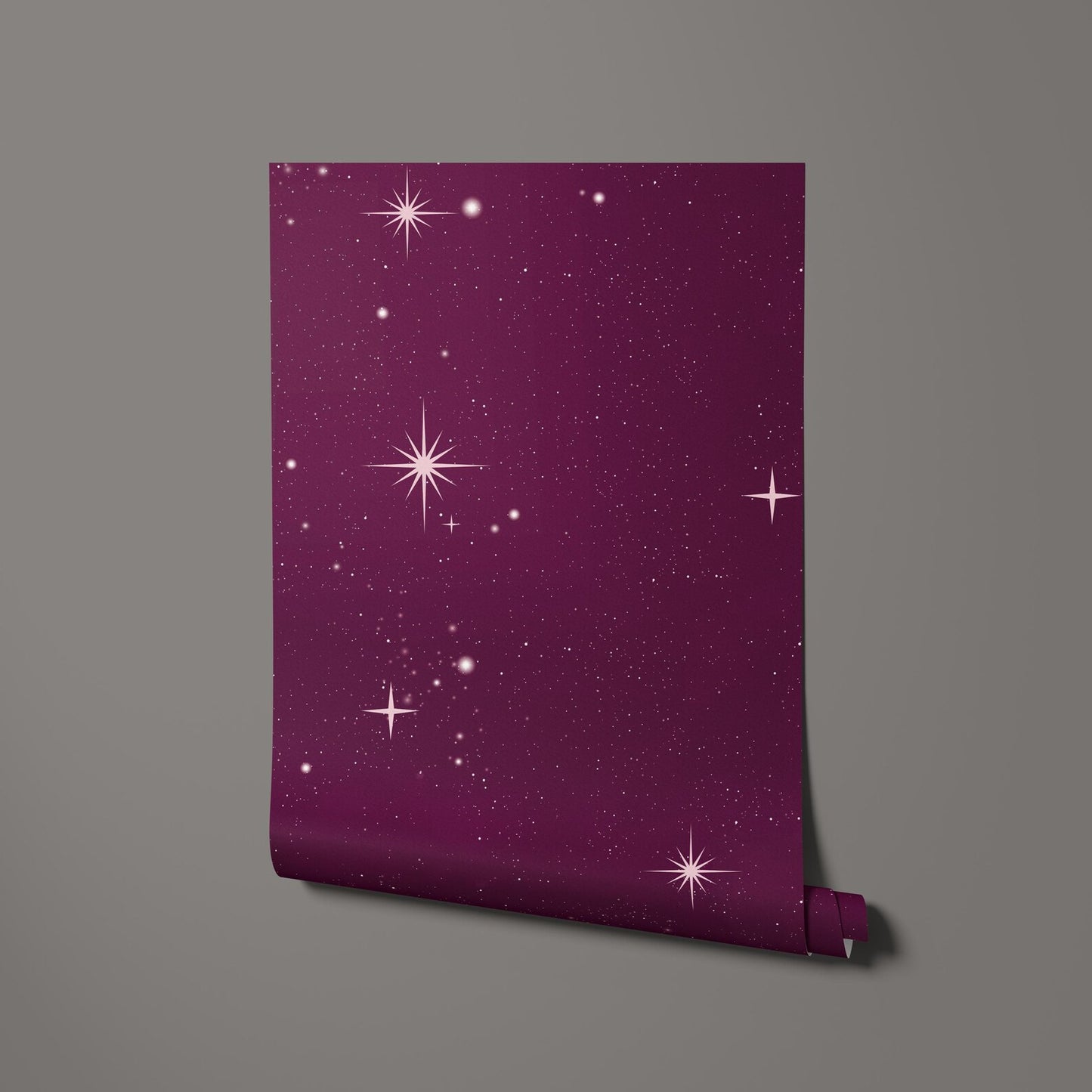 A purple background with white stars and dots, creating a starry night sky effect.