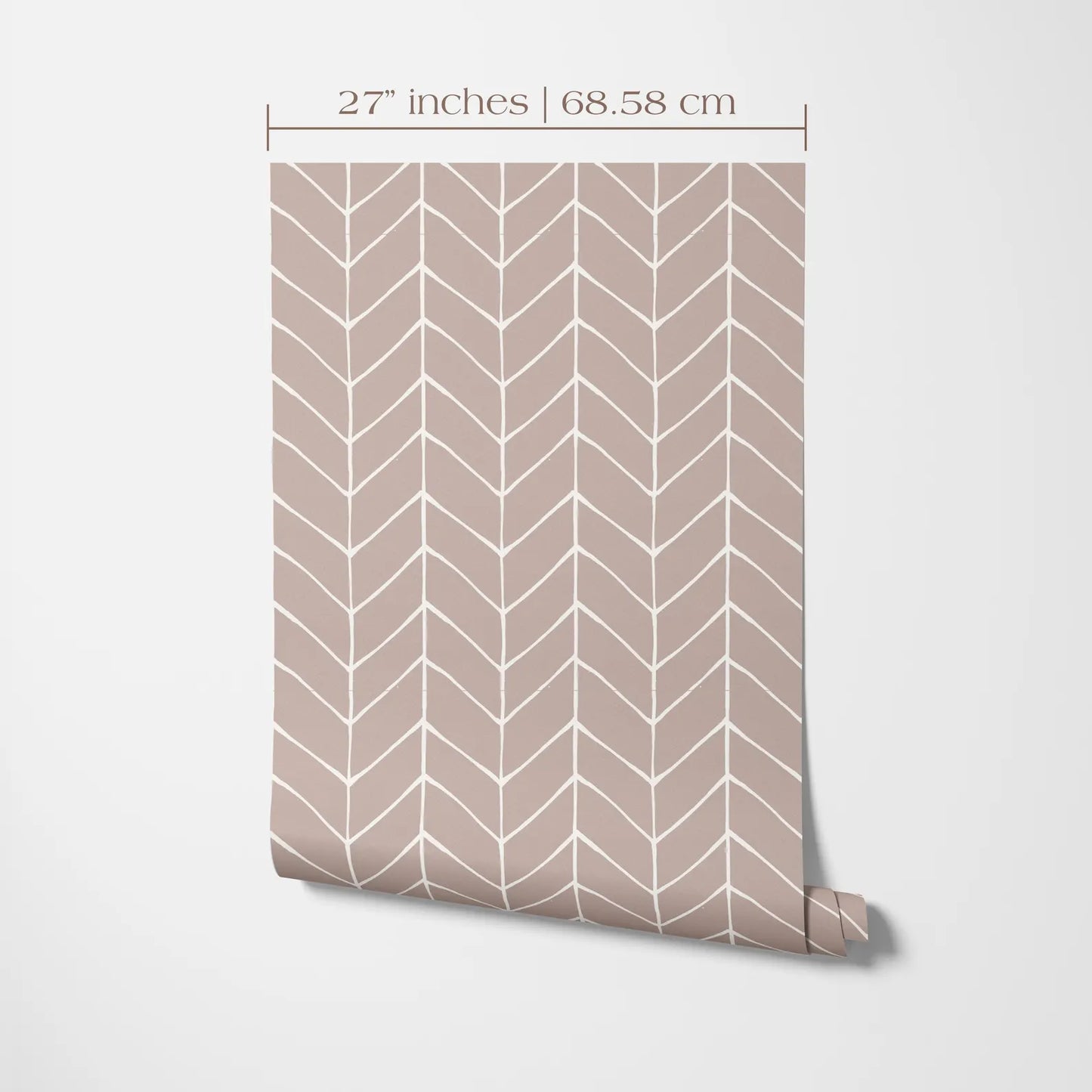 a piece of wall decor with a repeating pattern of white lines arranged in a zigzag design. The pattern is displayed on a white background, and there is a measurement scale at the top indicating the size of the pattern in inches and centimeters.