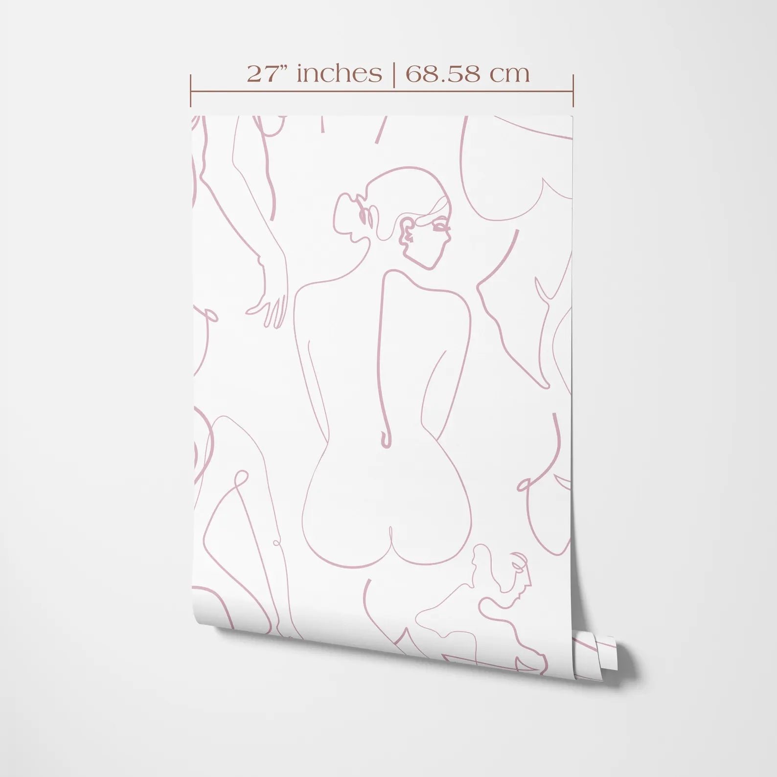 The image is a poster or wall hanging featuring a repeating pattern of abstract line drawings of female figures.