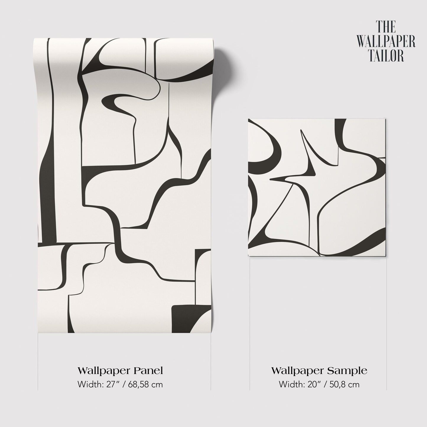 two abstract artworks with a minimalist design, featuring black lines and shapes on a white background.