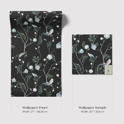 two different wallpaper panels with a floral pattern. The first panel is a larger one, measuring 22" x 68" cm, while the second panel is a smaller one, measuring 20" x 50" cm.