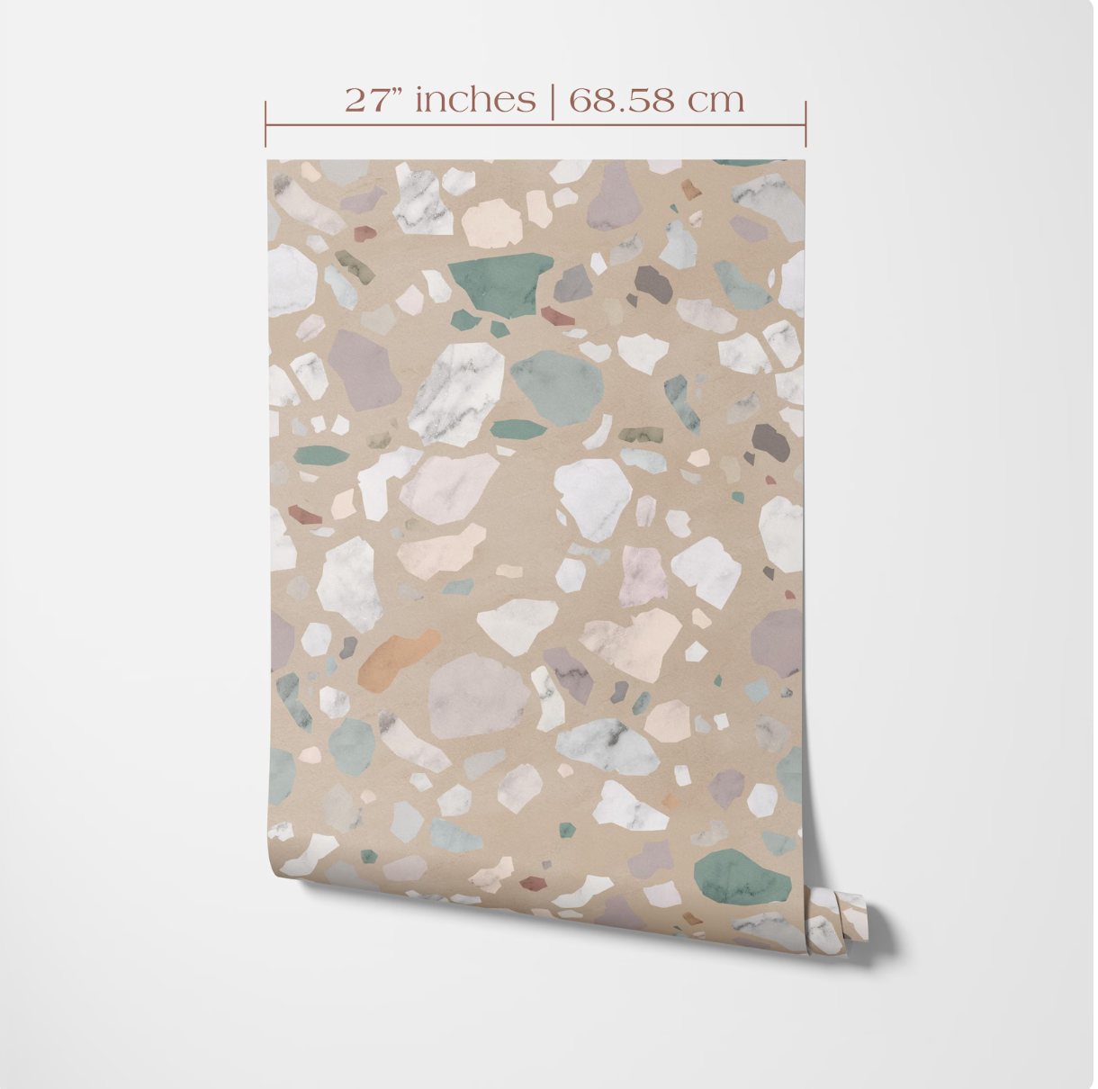 a pattern of small, irregularly shaped stones or pebbles in various shades of beige and gray, arranged in a repeating design.