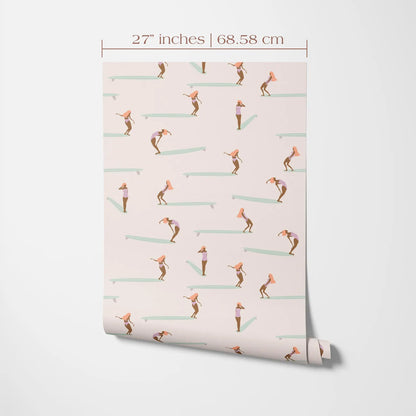 a repeating pattern of people riding skateboards, with each person in a different pose. The pattern is displayed on a white background, and the image is described in terms of its size and the number of people shown.