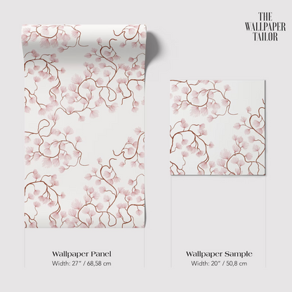 two different sizes of a wallpaper panel with a floral pattern. The larger panel is 27 inches wide and 68.5 centimeters tall, while the smaller one is 20 inches wide and 50.8 centimeters tall.
