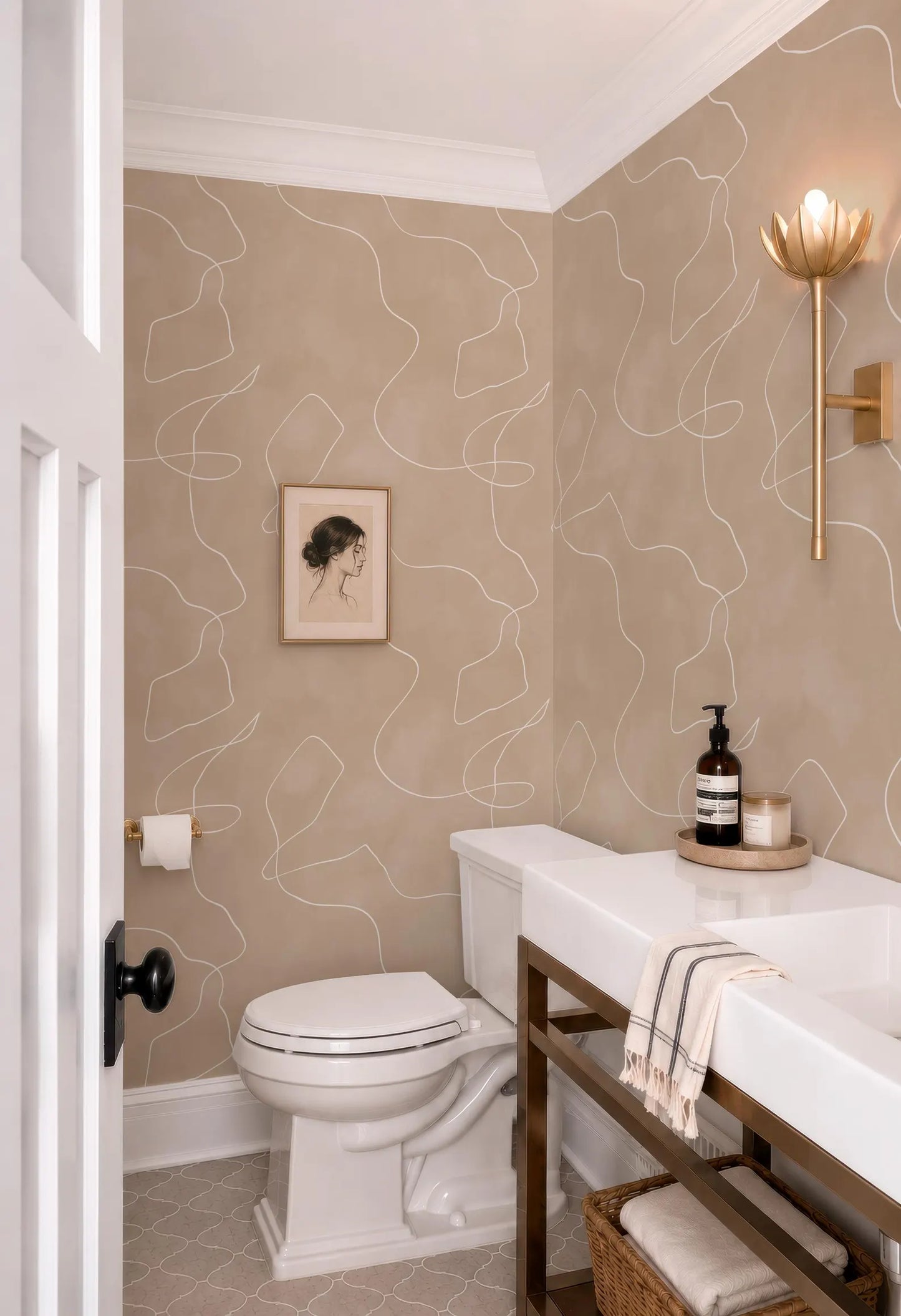 Beige Abstract Line Wallpaper