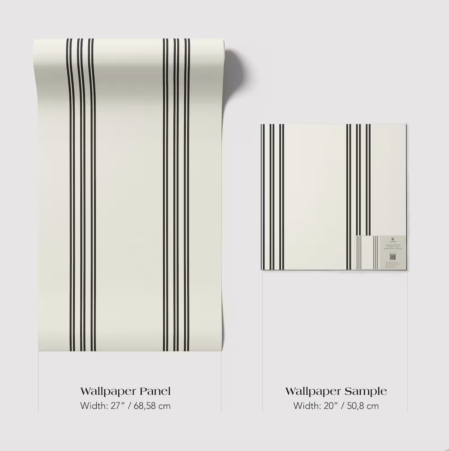 two different sizes of a wallpaper panel, with the text providing the dimensions of each.