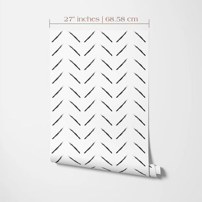 a white wall with a repeating pattern of black diagonal lines, creating a chevron or zigzag design. The pattern is described as a "27 inches" width and "68.58 cm" in the top of the image.