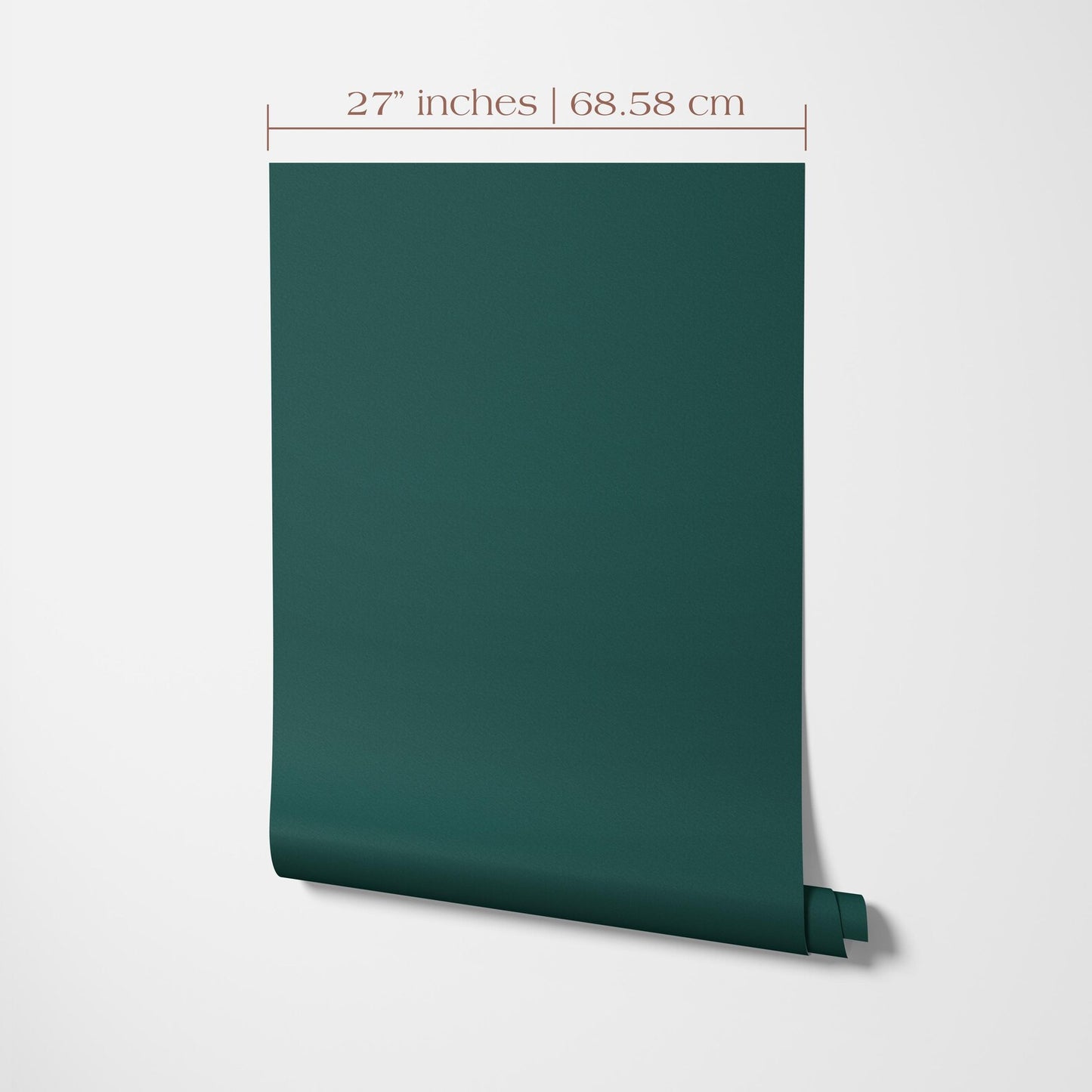 A roll of dark green paper or wallpaper is shown against a white background.
