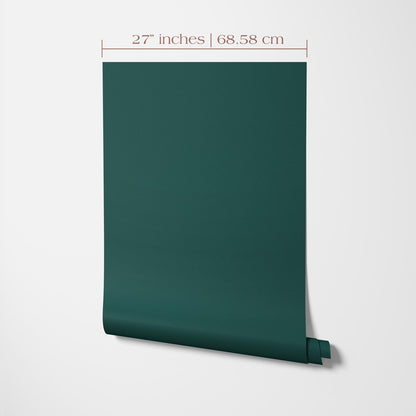 A roll of dark green paper or wallpaper is shown against a white background.