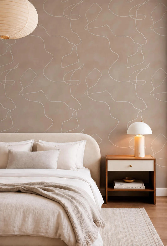 Beige Abstract Line Wallpaper