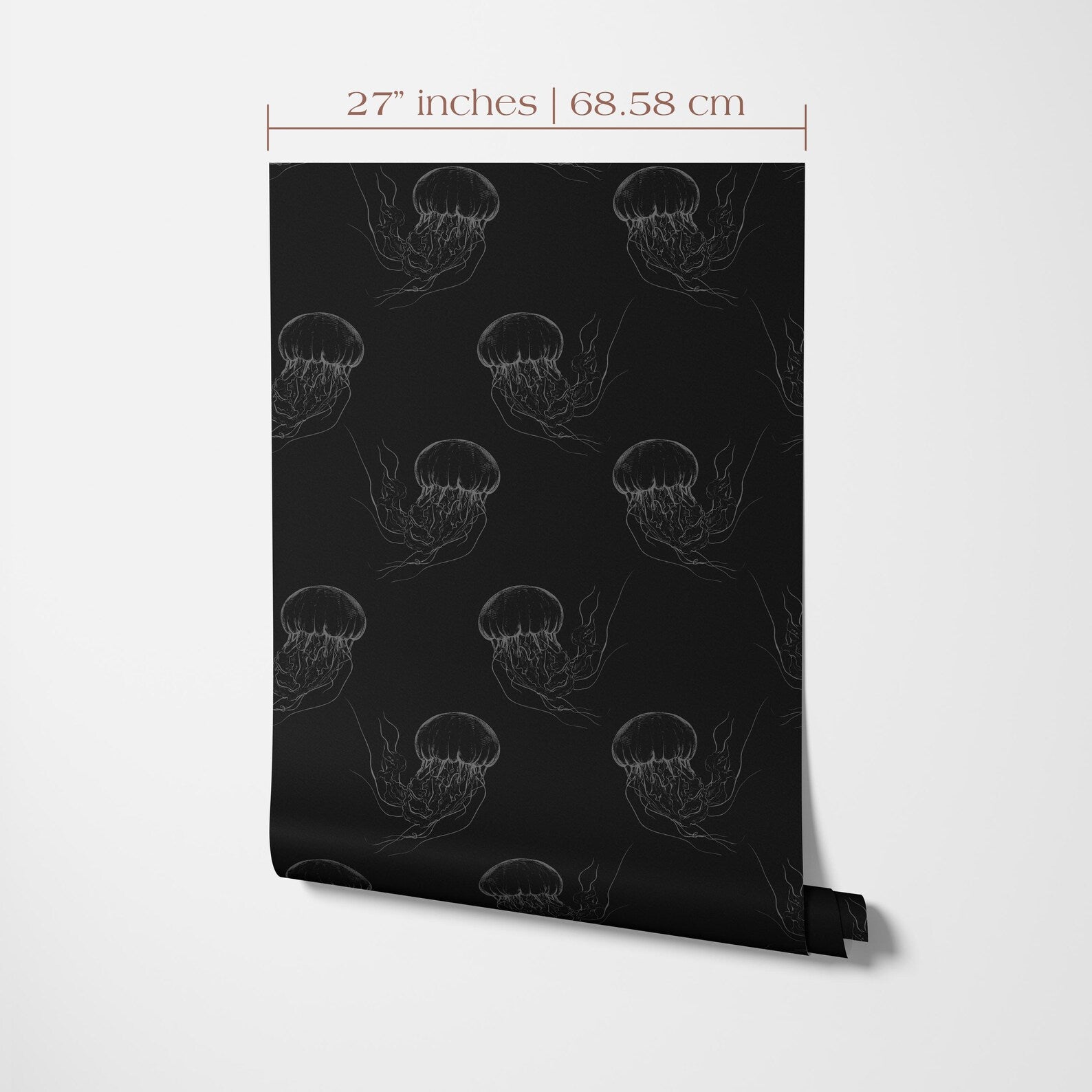 a repeating pattern of jellyfish silhouettes on a black background.