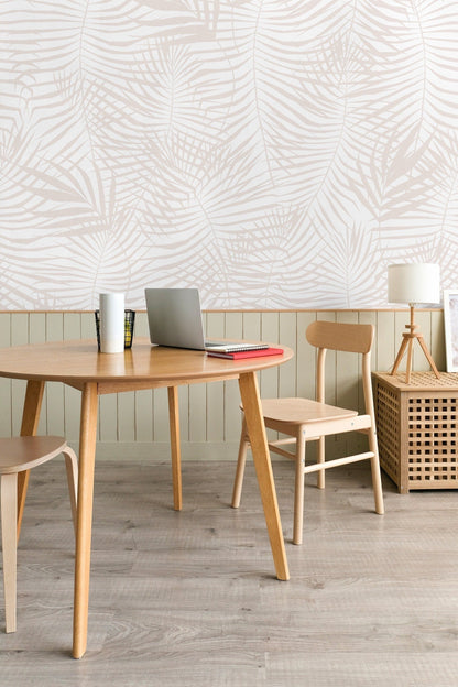 Beige Tropical Leaves Wallpaper