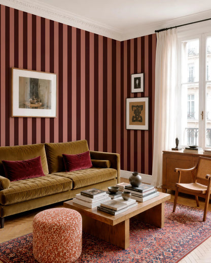 Burgundy and Pink Stripes Wallpaper
