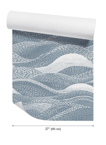 a pattern of wavy lines in shades of blue and gray, with a white background.