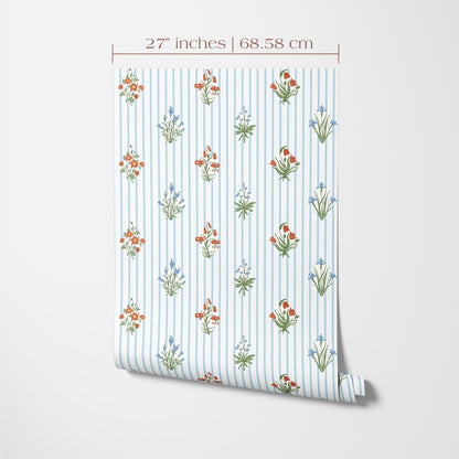 White Blue Floral Wallpaper
