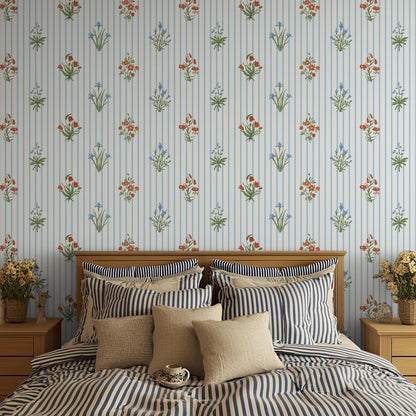White Blue Floral Wallpaper