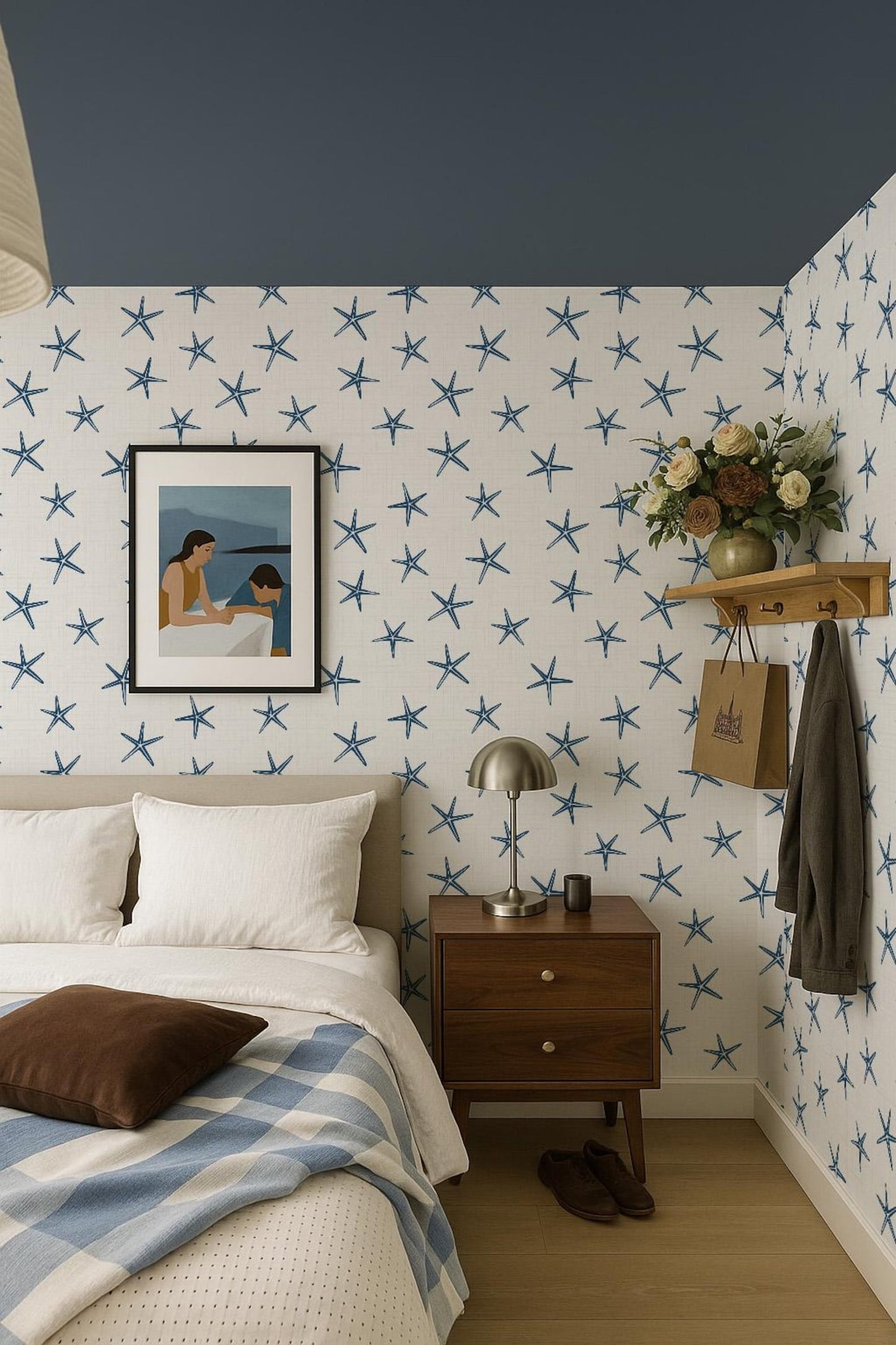Navy Starfish Wallpaper