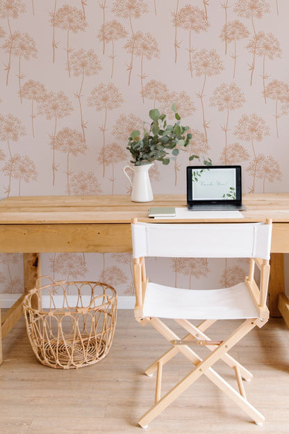 Beige & Pink Wildflower Wallpaper