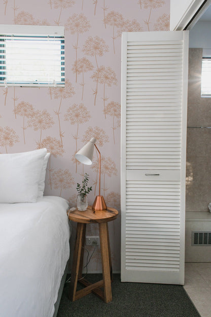 Beige & Pink Wildflower Wallpaper