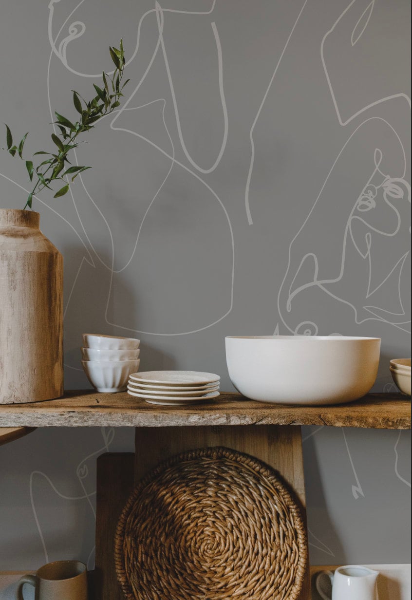 a shelf with bowls and plates on it