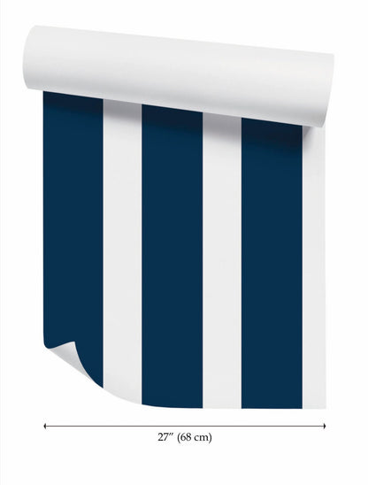 a blue and white wallpaper with vertical stripes