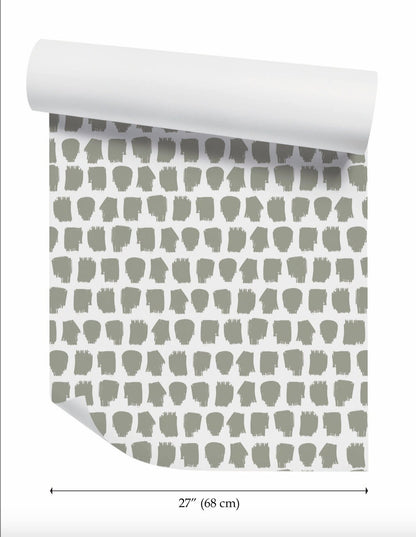 a white and gray wallpaper with an elephant pattern