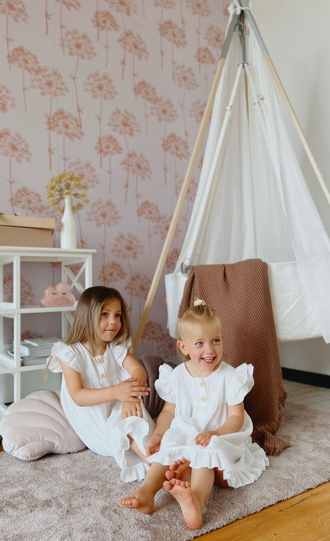 Beige & Pink Wildflower Wallpaper
