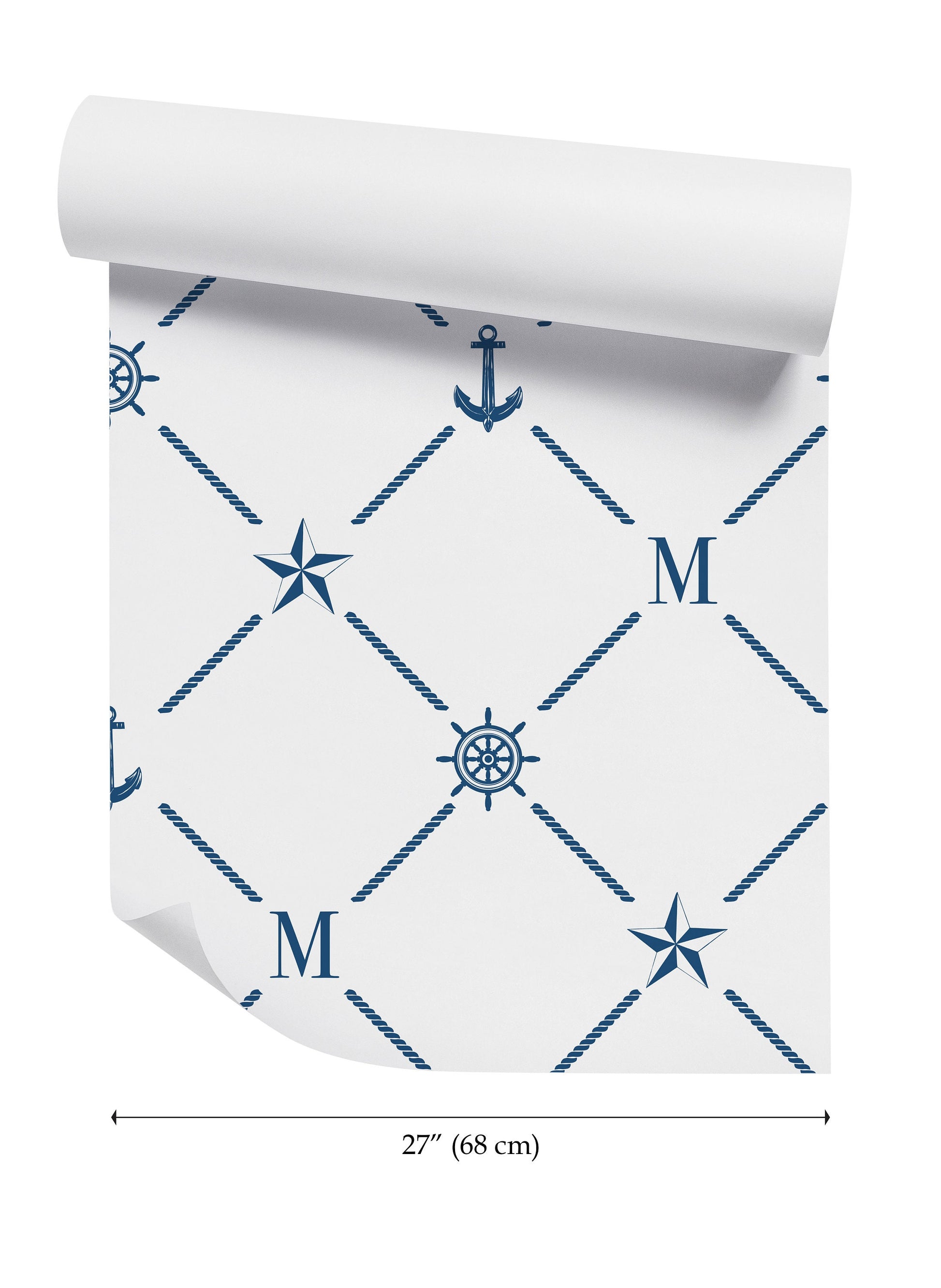 a blue and white wallpaper with an anchor on it