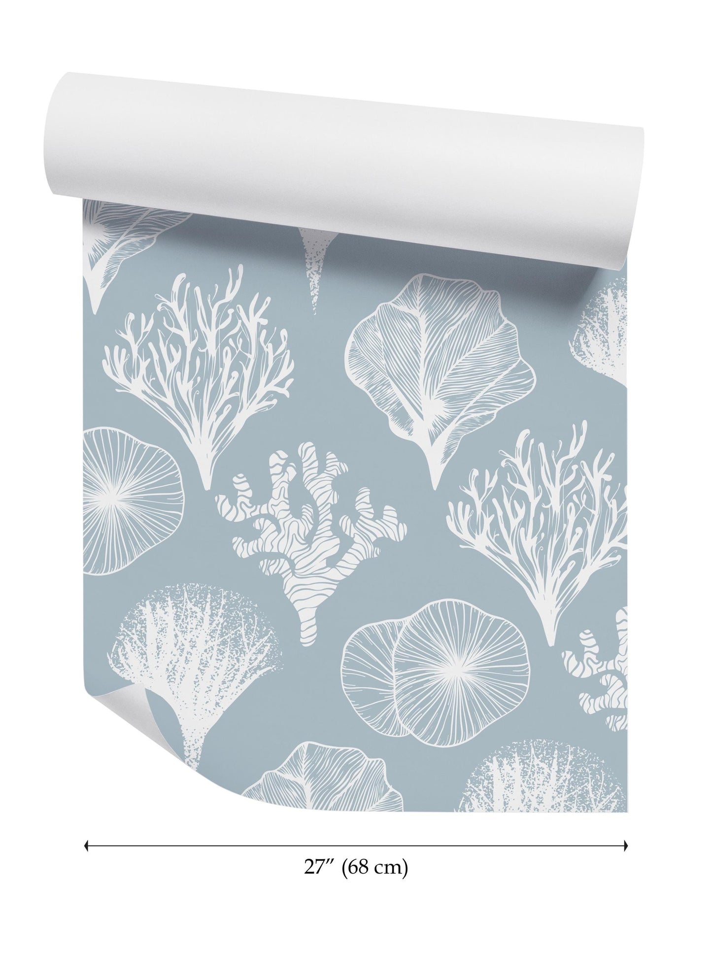 a blue and white wallpaper with sea life on it