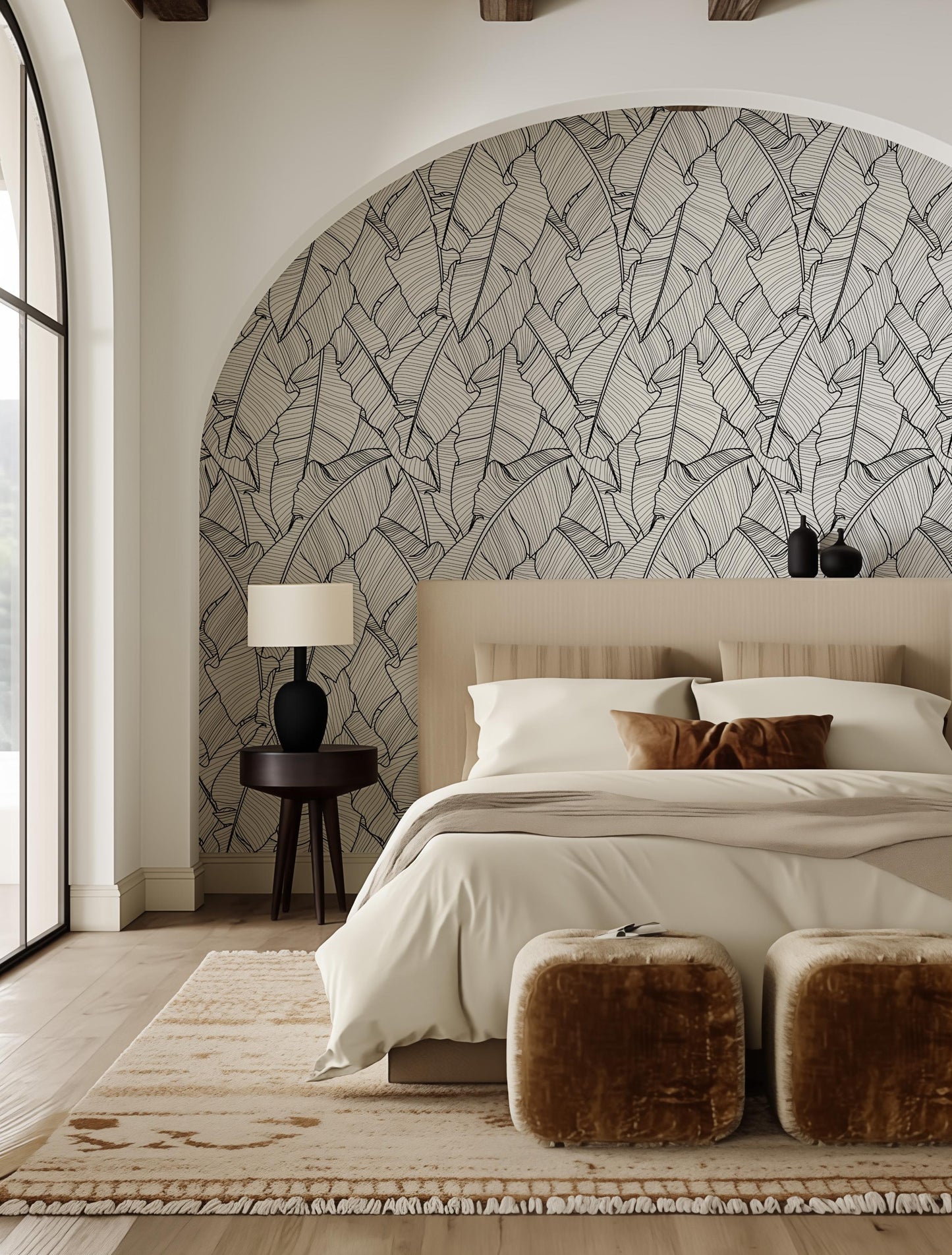 Black & White Tropical Leaf Wallpaper