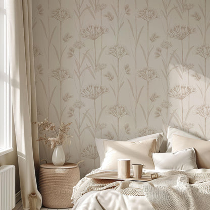 Beige Wildflower Wallpaper