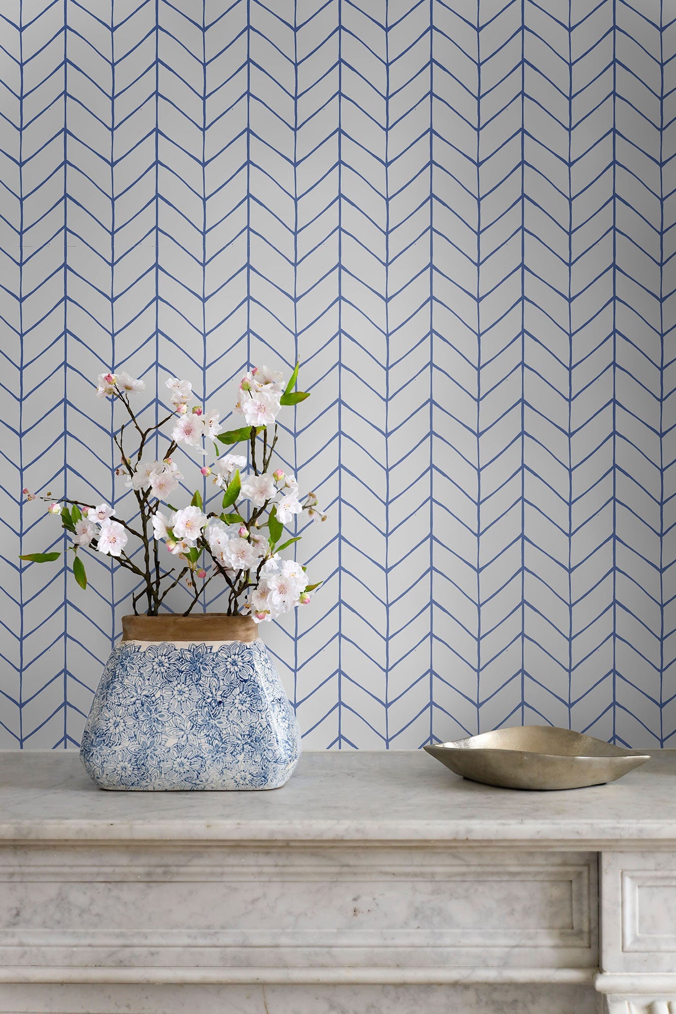 Blue Herringbone Wallpaper