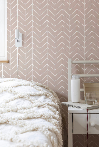 Herringbone Delicate Beige Wallpaper