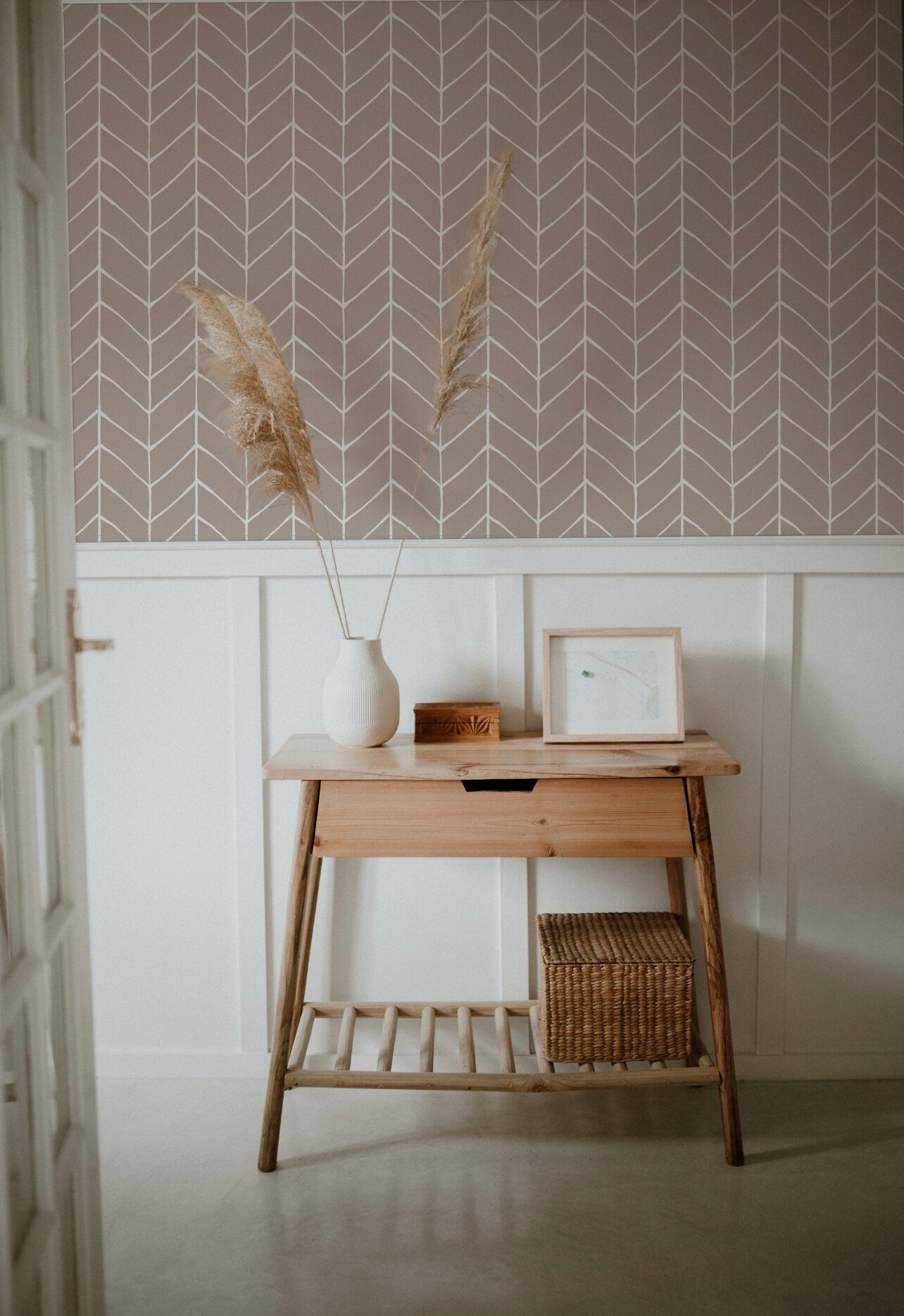 Herringbone Delicate Beige Wallpaper